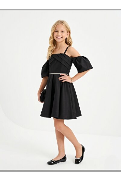 kent of kıds Κοριτσίστικο φόρεμα με λεπτομέρεια στους ώμους, μαύρο βραδινό φό...