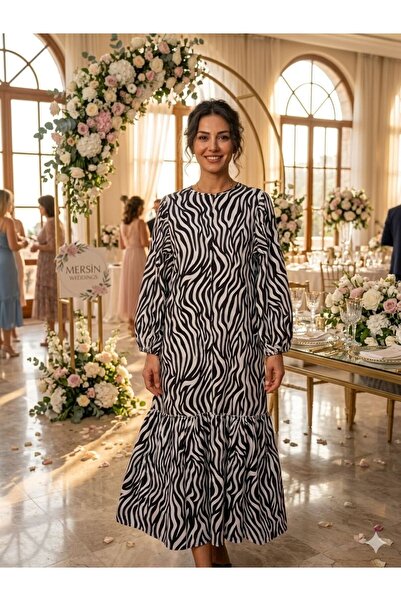 Modahiro Rochie din satin cu curea cu model zebră