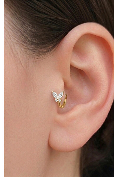 lpsankara Tragus Bölgesi İçin Kelebek Motif Çelik Halka Küpe (adet)-SARI HALKA