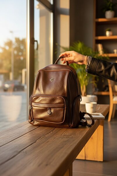 enoch Women's Stylish Brown Faux Leather Look Minimal Backpack