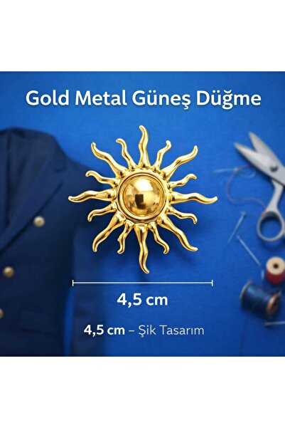 İMREN AKSESUAR Güneş Model Gold Kaplama Metal Düğme 4,5 Cm 1 Paket 3 Adet