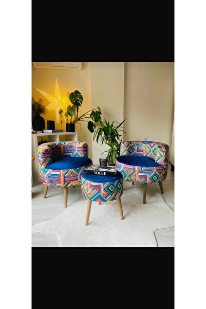 GÜLEŞ HOME Cay setı ikili koltuk berjer ve puf takımı (salon balkon ofis ) 3 ...