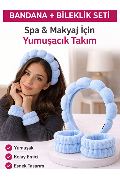 SheMask Saç Bandanası Taç Saç Bandı Havlu Bileklik Seti Yüz Yıkama Bandı Spa ...