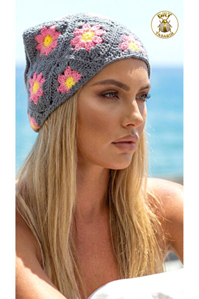 drt tasarım Kadın Gri Üçgen Motifli Bandana DRT-BAN-273