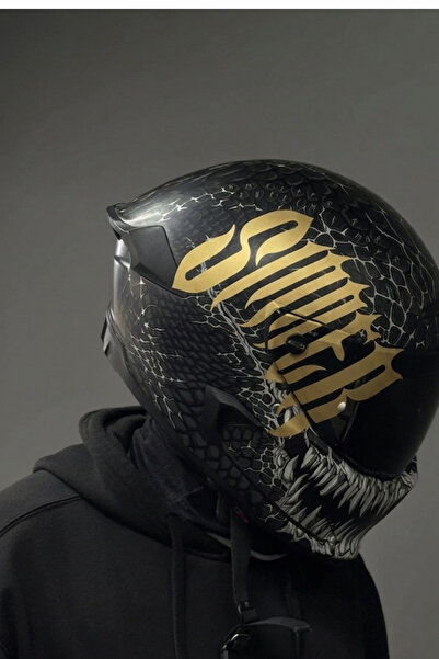 Banxtre Kask için Gotic Yazı Tipiyle Sinner Mat Gold Renk Sticker (22CMx17CM)