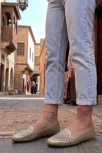 Nubbock Γυναικείες χρυσές πέτρινες φλατ σόλες καθημερινές μπαλαρίνες NK3154