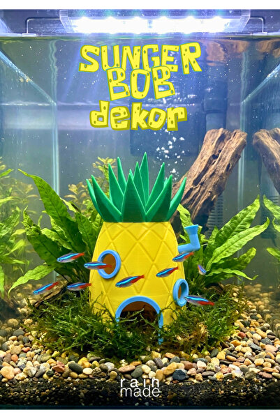 Rainmade Süngerbob Ananas Ev Akvaryum Dekorasyonu - 3D Baskı Balık Yuvası ve Süs