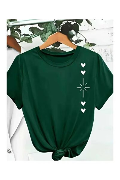 EYAX MODA Shining Heart Printed Oversize Women's T-Shirt / T-Shirt