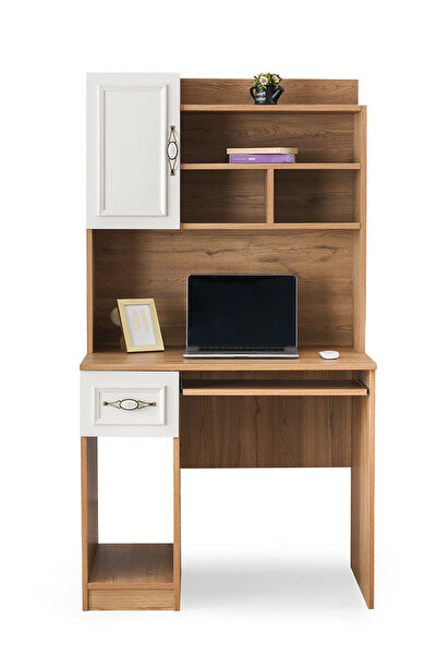 Erz Design Irmak Çekmeceli Kitaplıklı Çalışma Masası 90x60x167cm