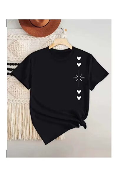 EYAX MODA Shining Heart Printed Oversize Women's T-Shirt / T-Shirt