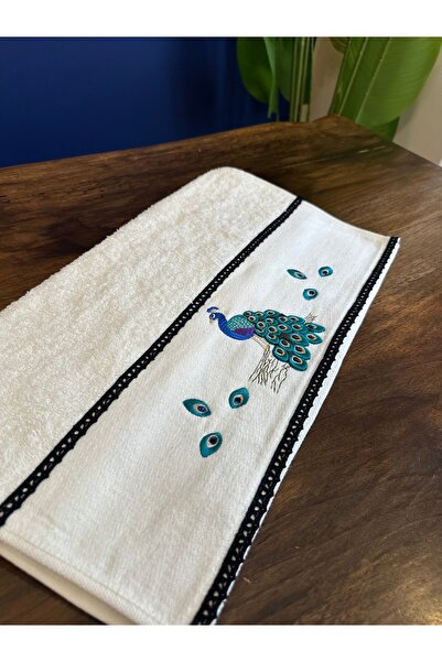 Ahşap Evi 100% Cotton Peacock Figure Embroidered Hand and Face Towel Stylish Licensed Design Towel