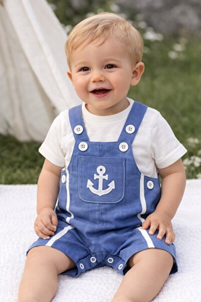 Pure Boutique Set vara bebe 2 piese salopeta cu bretele si tricou bumbac mode...