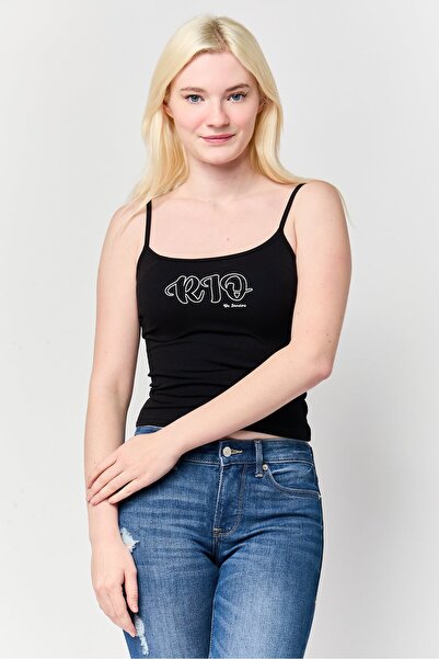 Don't Call Me Jennyfer Women Round Neck Sleeveless Graphic Print Tank Top, Black