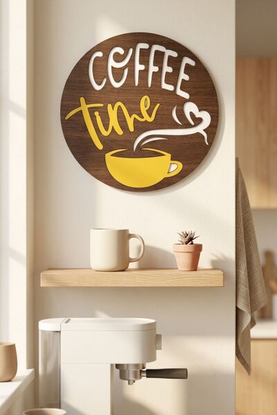 YuBaMar Ahşap Kahve Köşesi Duvar Süsü Dekoratif Tablo Coffee Time 22-30-45 CM