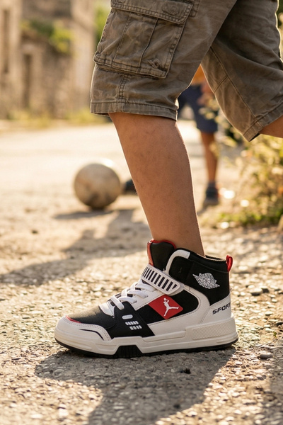 IN-STEP Seviya Black Red White Velcro Children's Boot Type Sports Shoes - Str...