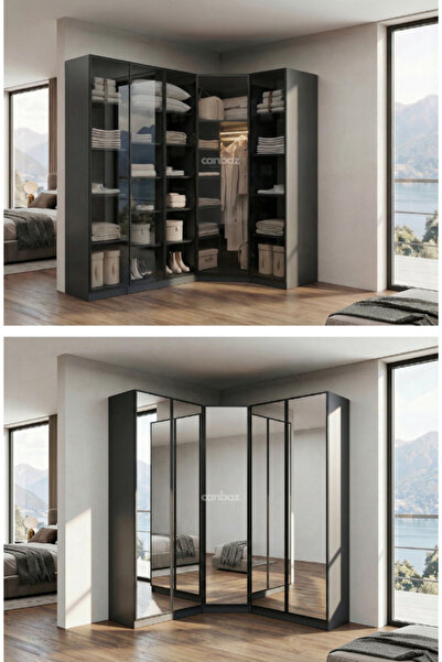 CANBAZ FURNİTURE Esla modüllü köşe 5 cam kapaklı %100 MDF (KURULUM DAHİL)