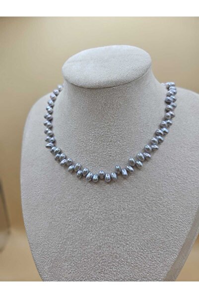 İNCİORA JEWELRY GERÇEK DOĞAL İNCİ GÜMÜŞ RENKLİ ZİKZAK DİZİLİM KOLYE
