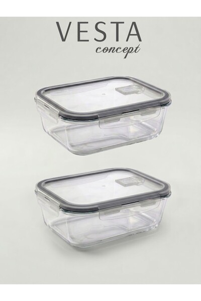 VESTA Concept Set of 2 Glass Storage Containers - Leak-Proof Vacuum Locking L...