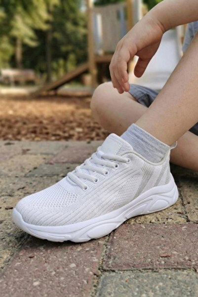 IN-STEP Pure White Ultra Light Breathable Children's Sports Shoes - White