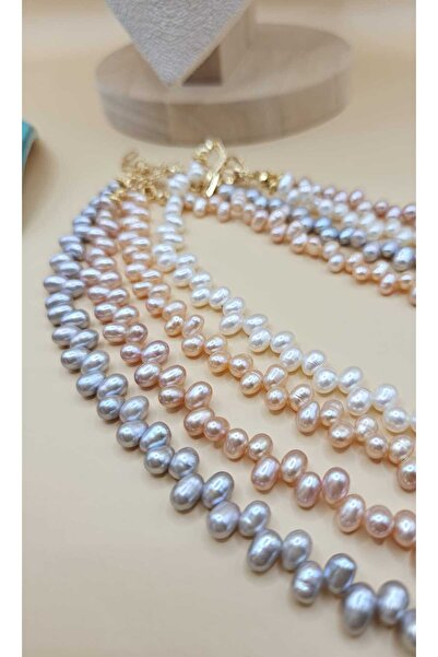 İNCİORA JEWELRY GERÇEK DOĞAL İNCİ PEMBE (SOMON) RENKLİ ZİKZAK DİZİLİM KOLYE