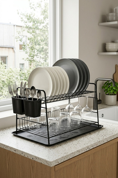 Sevinse Home Drainix Metal İki Katlı Bulaşıklık Siyah