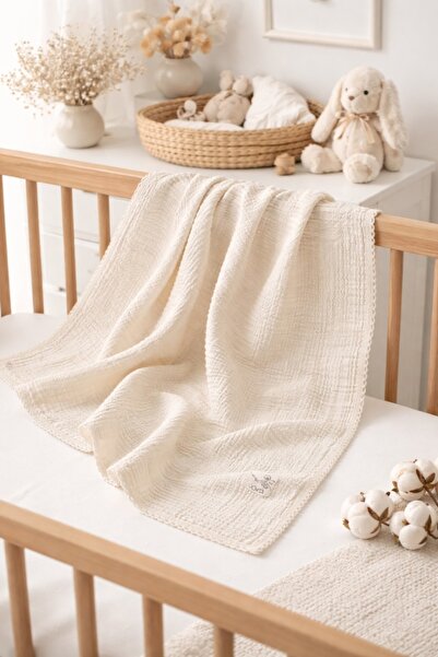 Pure Boutique Κουβέρτα μωρού μουσλίνα 100x90 εκ. μαλακή, διαπνέουσα, κρεμ χρώμα