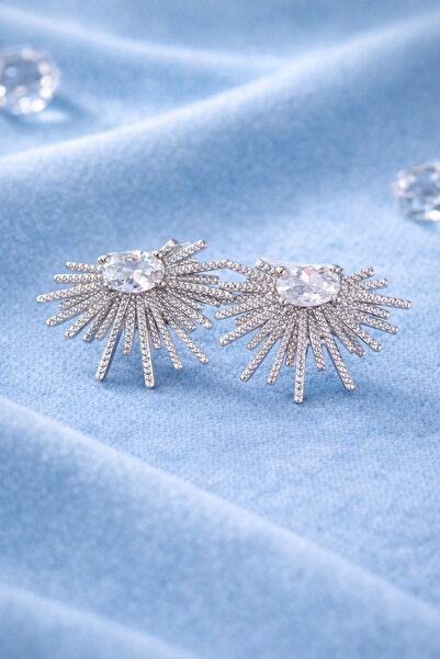Sylvera Shop Sun Ray Model Stone Earrings (Silver Color)