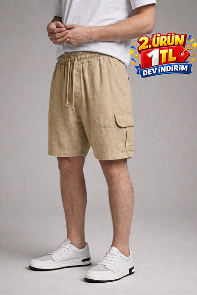 DAMGA JEANS Σορτς - Μπεζ - Ελαστικό