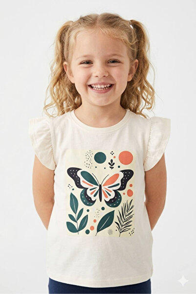 Noone Κοριτσίστικο μπλουζάκι με βολάν και στάμπα πεταλούδας σε στυλ Boho |   ...