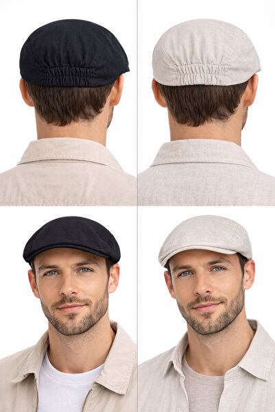 HatClub Exclusive British Style Men's Cap Hat Set of 2 Black Beige Elastic Co...