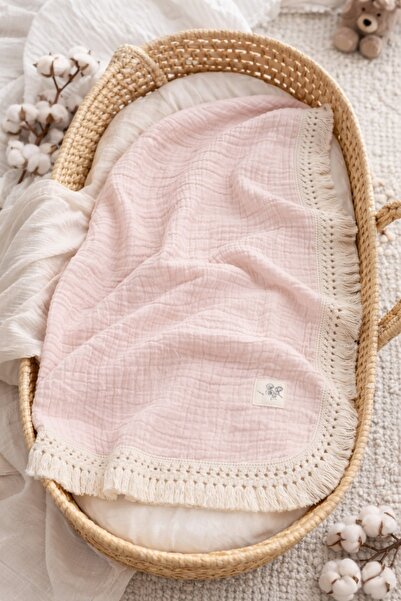 Pure Boutique Βρεφική κουβέρτα 90x90 εκ. από βαμβακερή μουσλίνα, απαλό ροζ, μ...