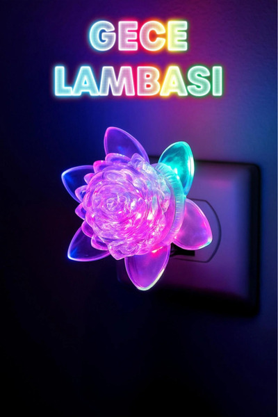 Soft Kare RGB Gece Lambası GC06 Çiçek Tip Priz Tip ON/OFF Tuşlu Renk Değiştir...
