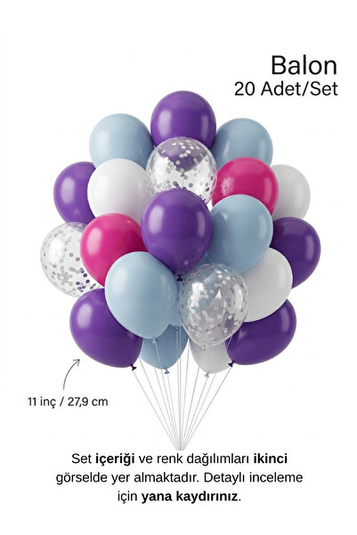 Bunloon Mor Mavi Deniz Kızı Temalı Balon Seti 20 Adet Kız Doğum Günü Parti Sü...