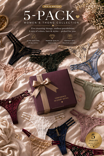 Yohannes Club Γυναικείο Σετ Τανγκά, Μικτά Χρώματα, Πακέτο Τανγκά με Δαντέλα