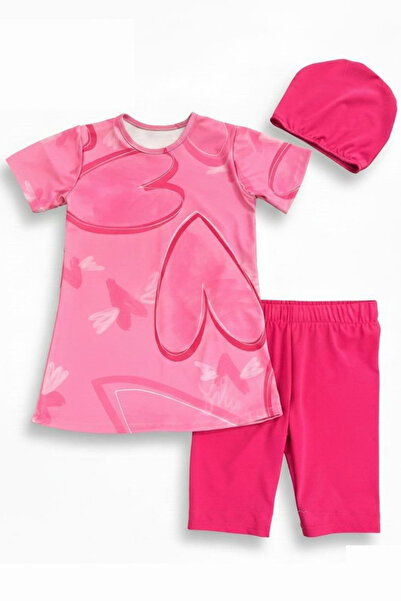 GİYİCEM TEKSTİL Κοριτσίστικο μαγιό με σχέδιο καρδιάς, μπλουζάκι, σορτς και σκ...