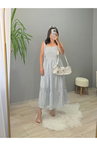 iznikten Striped dress with shoulder straps - blue