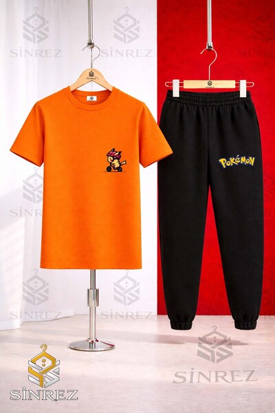 SİNREZ Unisex Kids Pikhc Bicycle Ride Printed T-Shirt Sweatpants Set