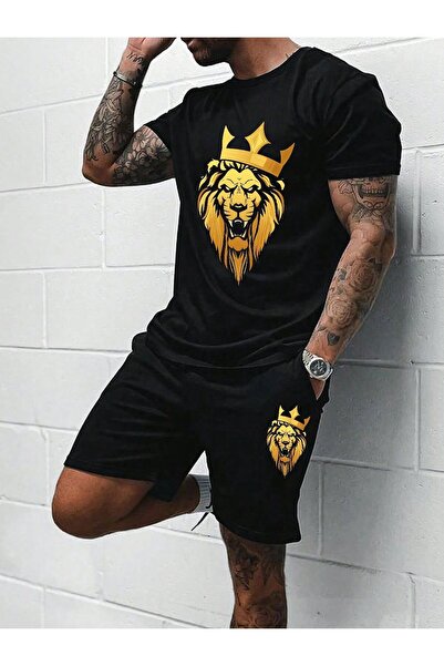 Marco Fresco Σετ μπλουζάκι και σορτς με στάμπα ASLAN σε μεγάλο μέγεθος - Βαμβ...