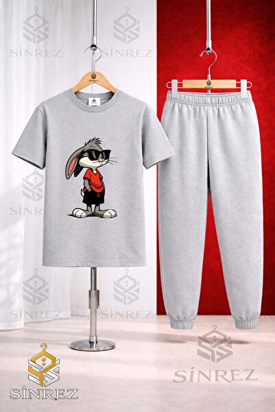SİNREZ Unisex Kids Gzlk Boksbony Printed T-Shirt and Sweatpants Set
