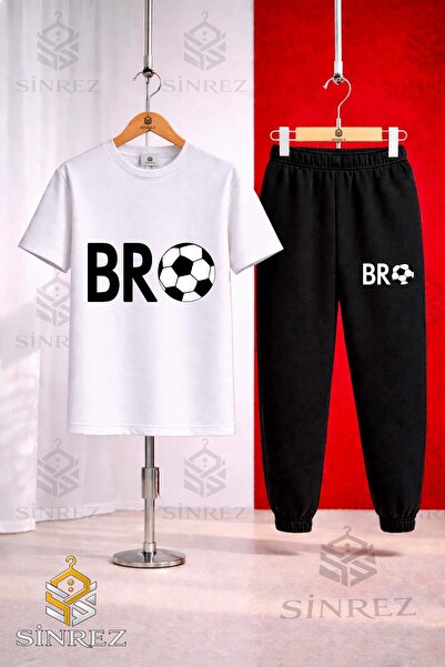 SİNREZ Unisex Kids Bro Top Yazi Syh Printed T-Shirt Tracksuit Set