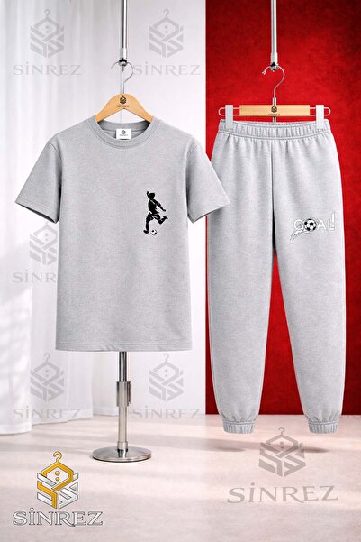 SİNREZ Unisex Kids Footballer Syh Sol Ust Printed T-Shirt Tracksuit Set