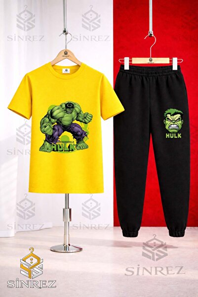 SİNREZ Set de trening unisex pentru copii HULK HAND CRUSHED GREEN TVL cu impr...