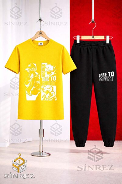 SİNREZ Unisex Kids Dare to Start Byz Printed T-Shirt and Sweatpants Set