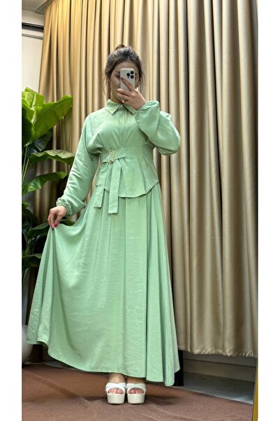 dezer Modal Cupra Fabric Skirt Suit with Waist Buckle Detail