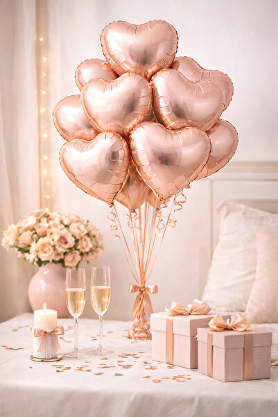 Mosby Rose Gold Kalp Balon 5’li Set 18” 45 cm Folyo Balon Parti Süsleme Doğum...