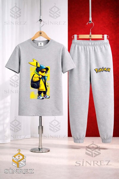 SİNREZ Unisex Kids Pikhc Cantali Yellow Tvl Printed T-Shirt Tracksuit Set