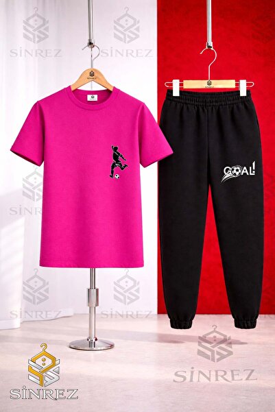 SİNREZ Unisex Kids Footballer Syh Sol Ust Printed T-Shirt Tracksuit Set