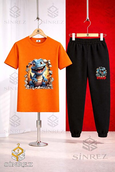 SİNREZ Set de trening unisex pentru copii DINOSAUR BLUE MAGARADAN CIKAN cu im...