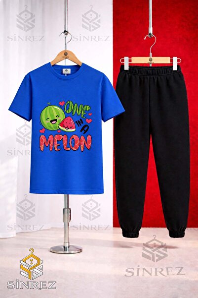 SİNREZ Unisex Kids' Watermelon One Melon Printed T-Shirt and Sweatpants Set