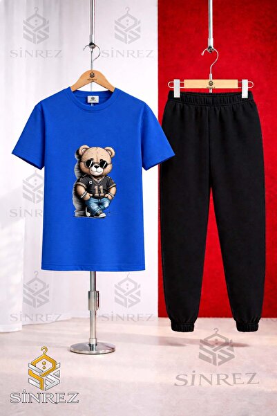 SİNREZ Unisex Kids Bear Style 11 No Printed T-Shirt Tracksuit Set